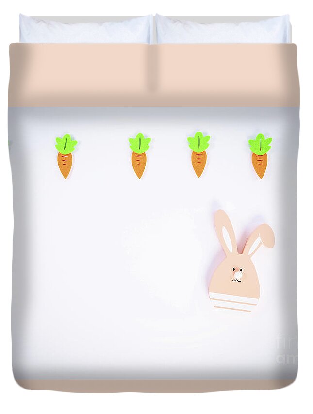 Easter Duvet Cover featuring the photograph Easter pattern with carrots and a cute Easter bunny by Mendelex Photography