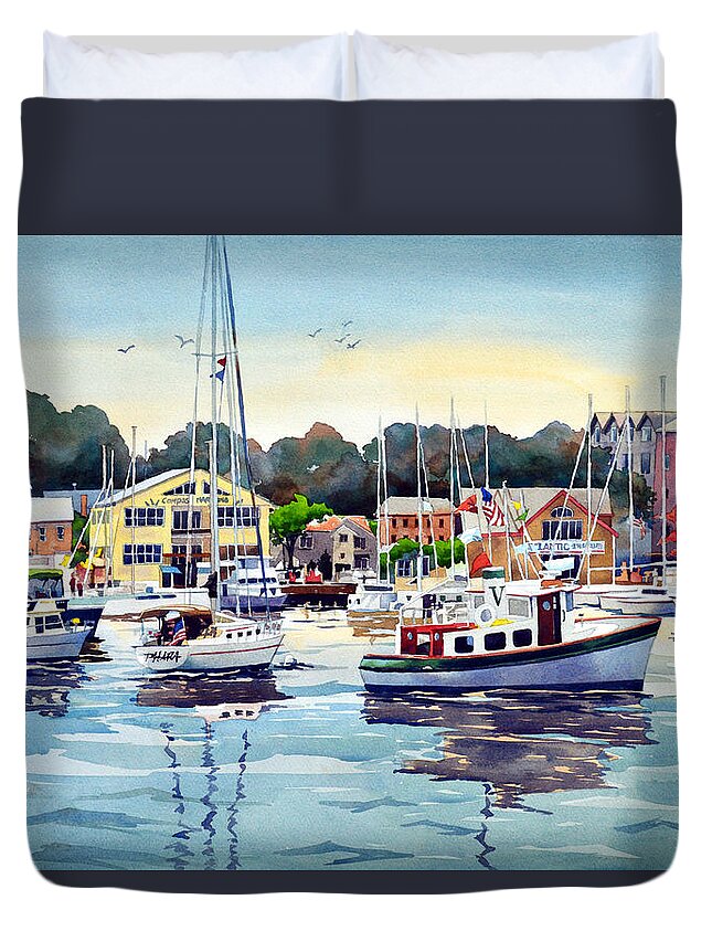 Watercolor Duvet Cover featuring the painting Eastport Skyscrapers by Mick Williams