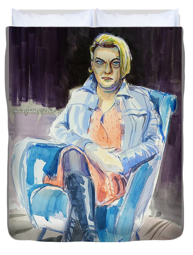 Eddie Izzard Duvet Cover featuring the painting Eddie Izzard Sky Arts Portrait Artist of the Year by Mike Jory