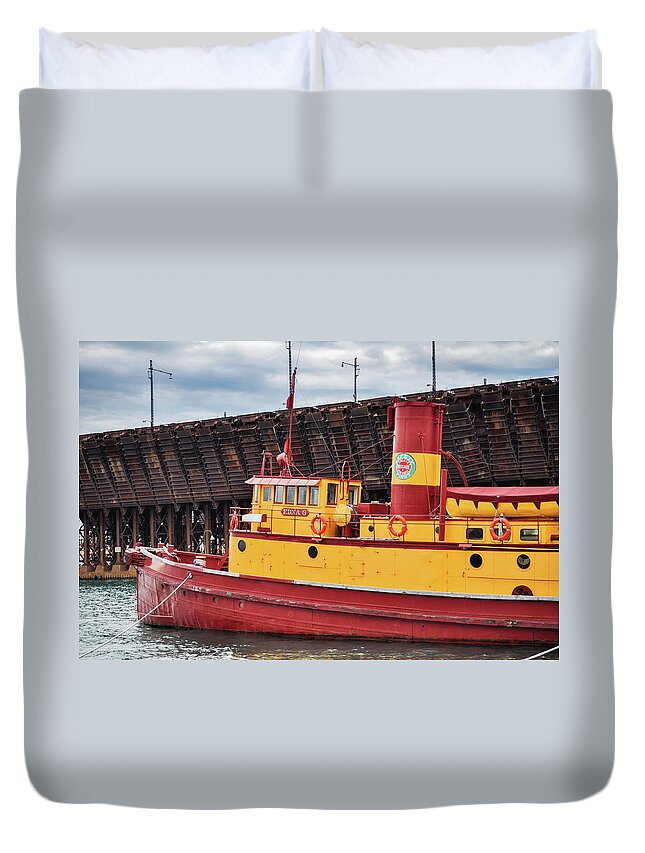 Duluth Duvet Cover featuring the photograph Edna G Tugboat Lake Superior by Kyle Hanson