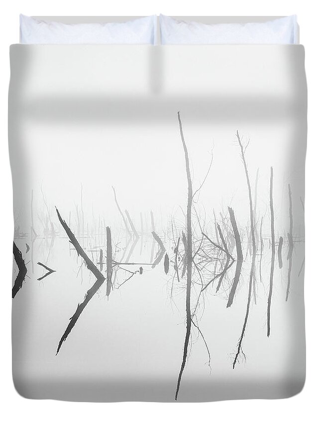 Abstract Duvet Cover featuring the photograph Eerily Calm In Black And White by Jordan Hill
