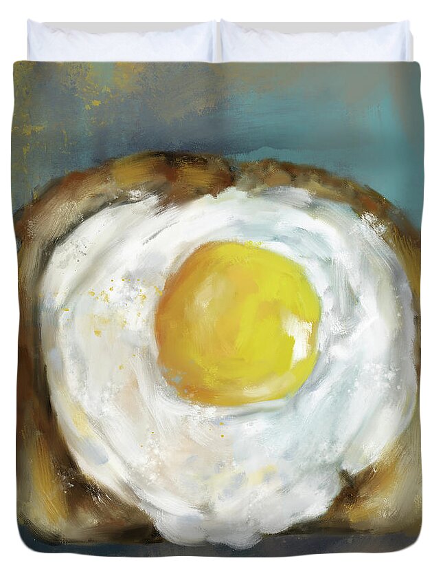 Egg Duvet Cover featuring the painting Egg On Toast by Jai Johnson