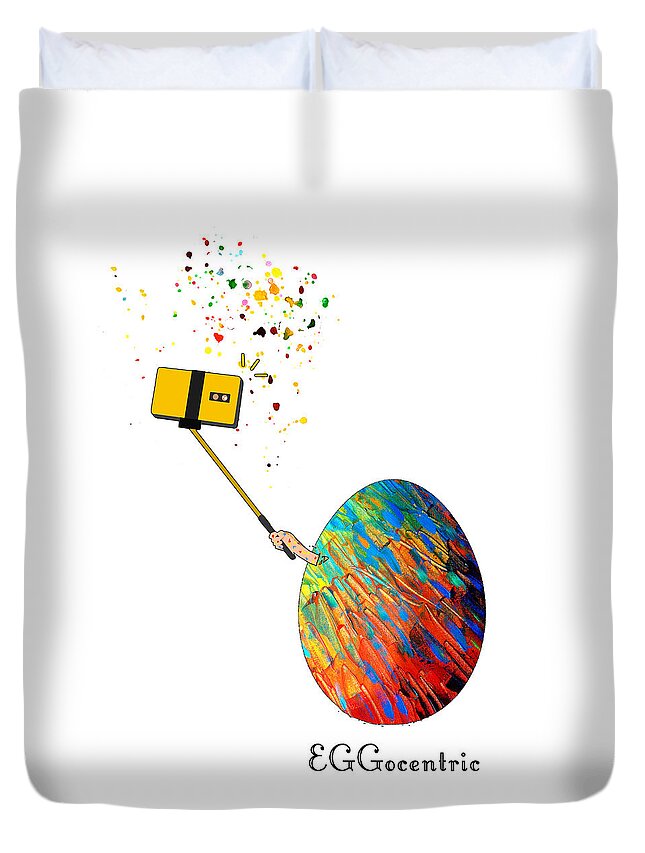Egg Duvet Cover featuring the painting EGGocentric by Miki De Goodaboom