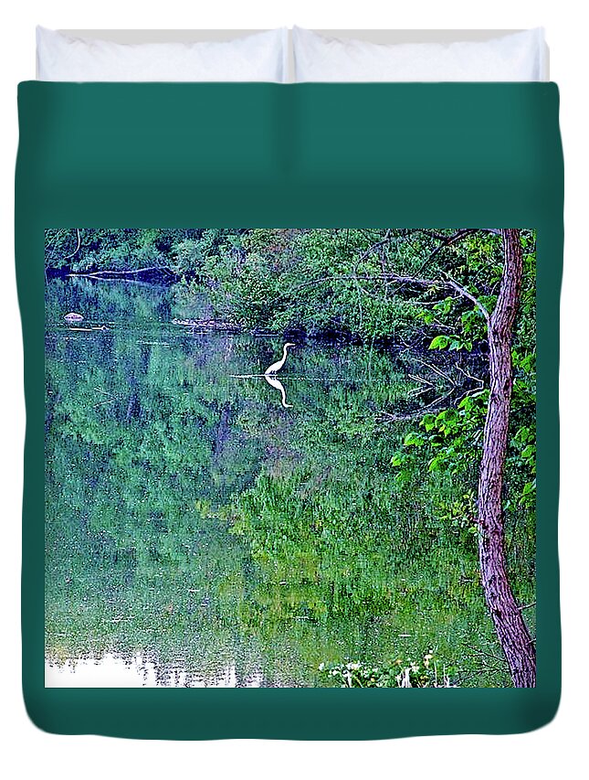 Waterfowl Duvet Cover featuring the photograph Egret at Acewood Basin by Janis Senungetuk