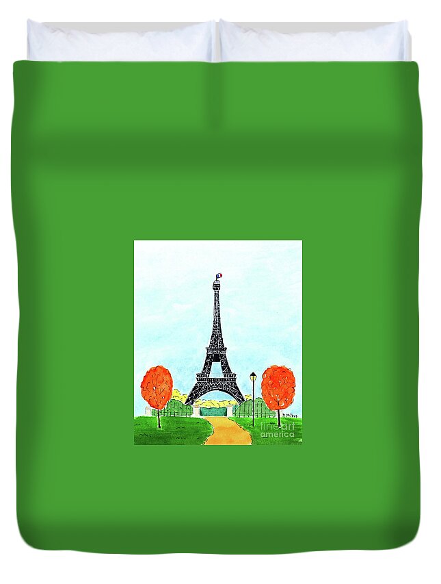 Eiffel Tower Duvet Cover featuring the painting Eiffel Tower in the Fall by Donna Mibus