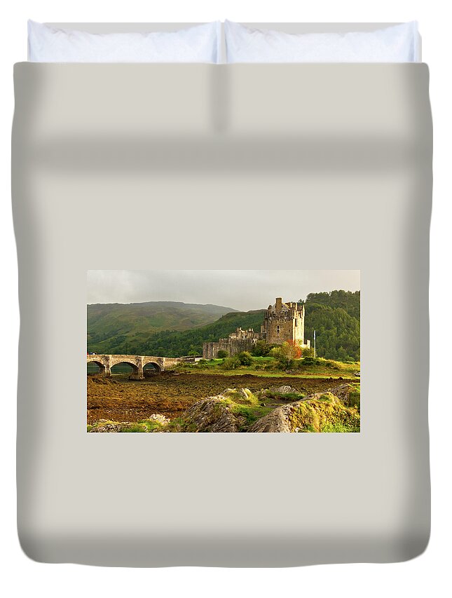 Scotland Duvet Cover featuring the photograph Eilean Donan Castle in the loch Alsh at the highlands of Scotlan by Michalakis Ppalis