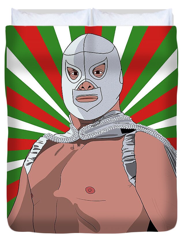 El Santo Duvet Cover featuring the digital art El Santo el luchador mexicano by Marisol VB