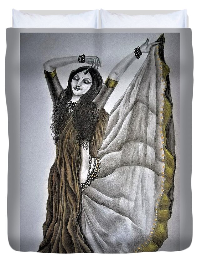 Dancer Duvet Cover featuring the drawing Elated by Tara Krishna