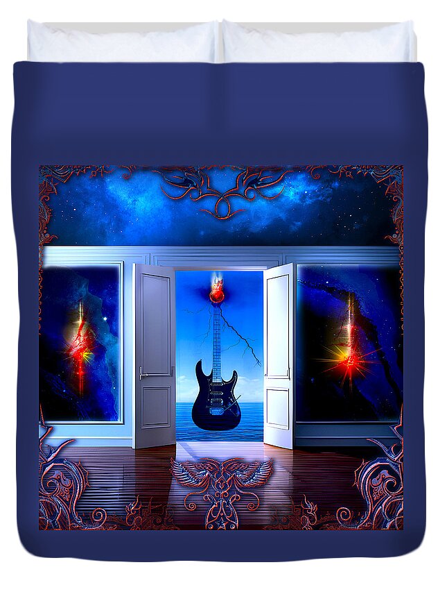 Guitars Duvet Cover featuring the digital art Electric Blues by Michael Damiani