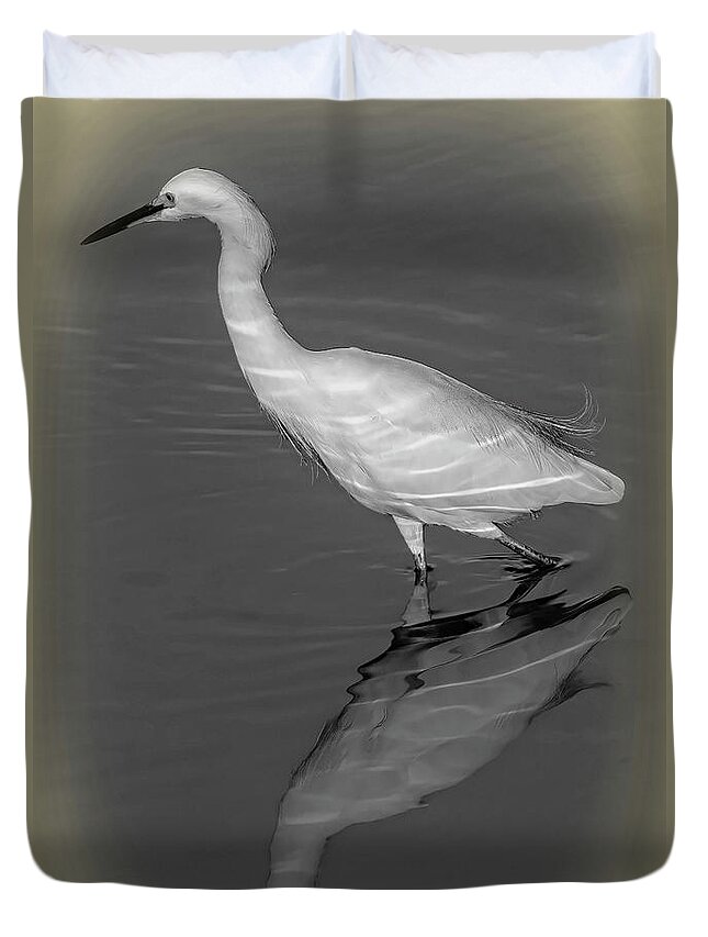Wildlife. Lith Print Duvet Cover featuring the photograph Elegant Egret by Robert Bolla