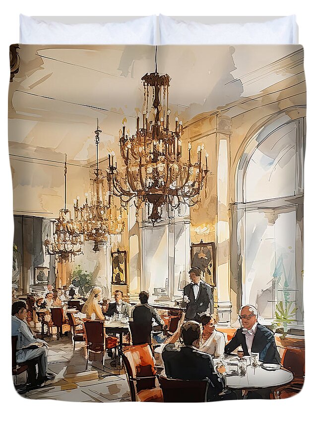 Venetian Dining Room Duvet Cover featuring the painting Elegant Venetian Dining Room at the Arlington Hotel by Lourry Legarde