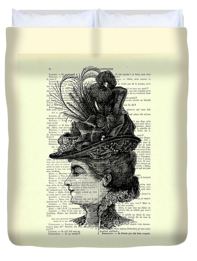 Lady Duvet Cover featuring the photograph Elegant victorian lady with a feather hat by Madame Memento