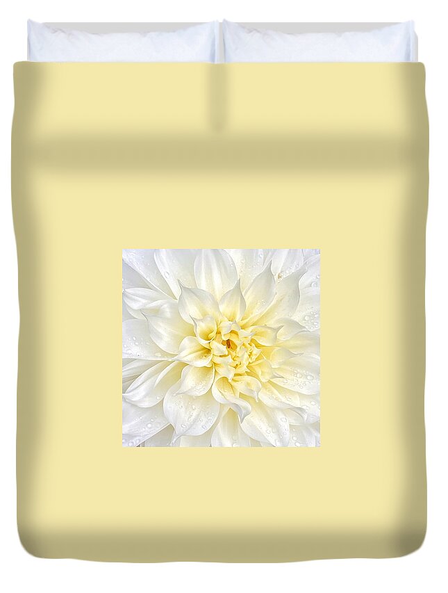 Macro Duvet Cover featuring the photograph Elegant White Dahlia by Jerry Abbott