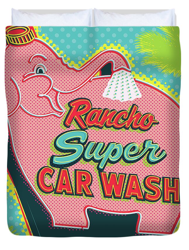 Pop Art Duvet Cover featuring the digital art Elephant Car Wash - Rancho Mirage - Palm Springs by Jim Zahniser