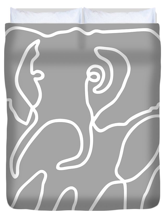 Nikita Coulombe Duvet Cover featuring the painting Elephant I light grey by Nikita Coulombe