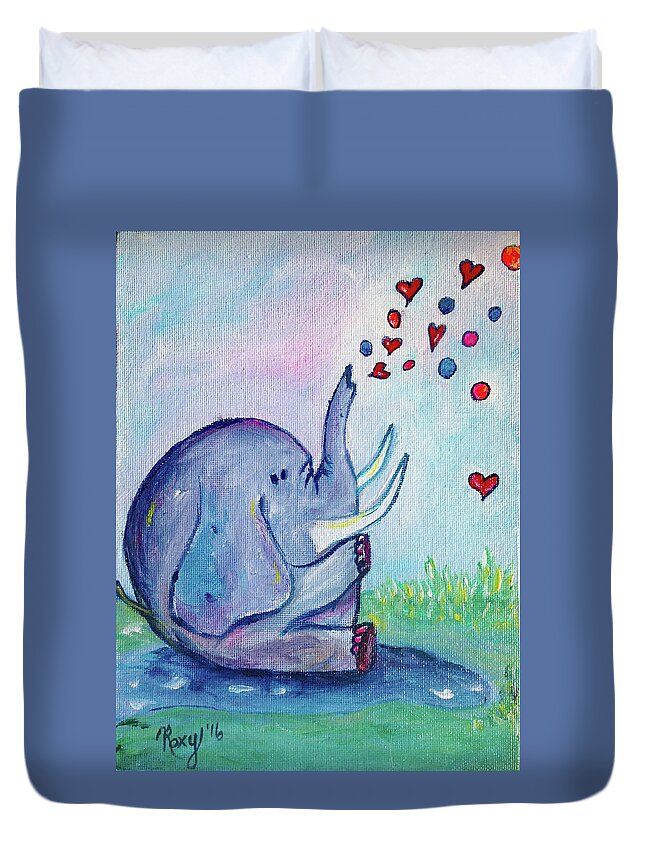 Elephant Duvet Cover featuring the painting Elephant Love by Roxy Rich