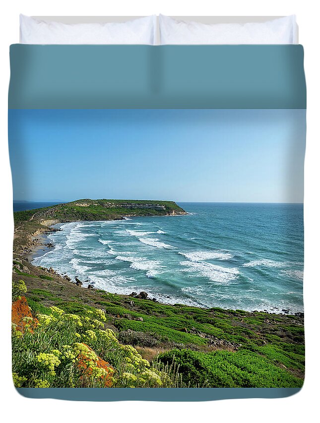 Foam Duvet Cover featuring the photograph Elevated View of Windy Spiaggia di Capo San Marco by Benoit Bruchez