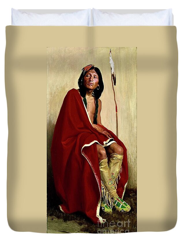 Native American Painting Duvet Cover featuring the painting Elk-Foot of the Taos Tribe Painting by The James Roney Collection
