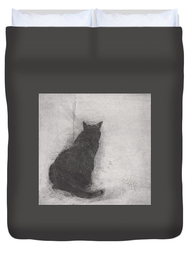 Cat Duvet Cover featuring the drawing Ellen Peabody Endicott - etching by David Ladmore