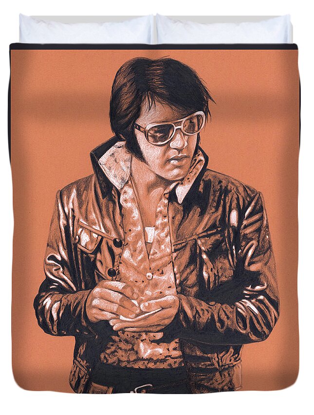 Elvis Duvet Cover featuring the drawing Elvis in Charcoal #301 by Rob De Vries