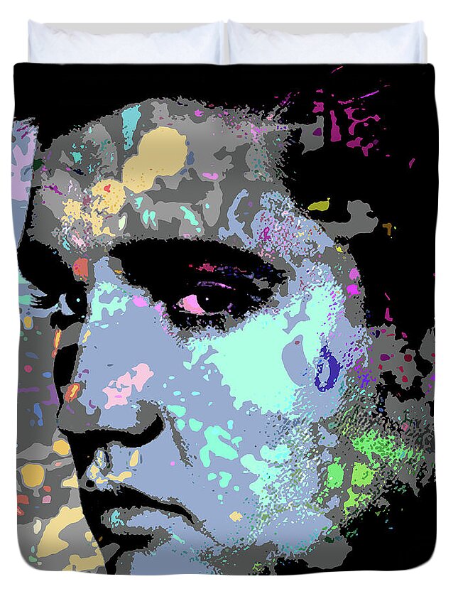 Psychedelic Duvet Cover featuring the digital art Elvis Presley psychedelic portrait by Movie World Posters
