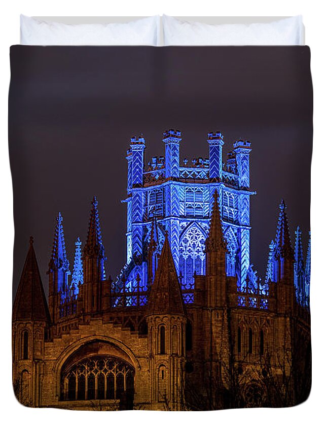 Architecture Duvet Cover featuring the photograph Ely Cathedral - Blue for the NHS ii by James Billings