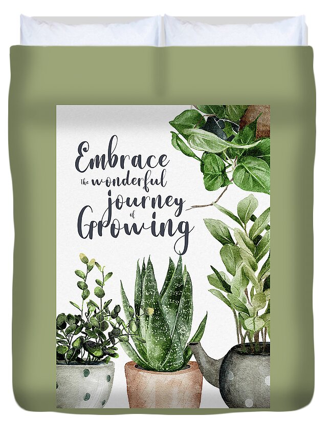 Plant Mom Duvet Cover featuring the digital art Embrace The Wonderful Journey of Growing by Sambel Pedes