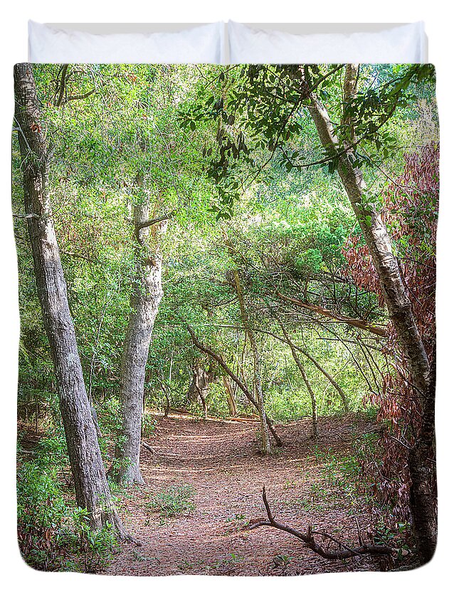 Emerald Isle Duvet Cover featuring the photograph Emerald Isle Woods Trail - Early October by Bob Decker