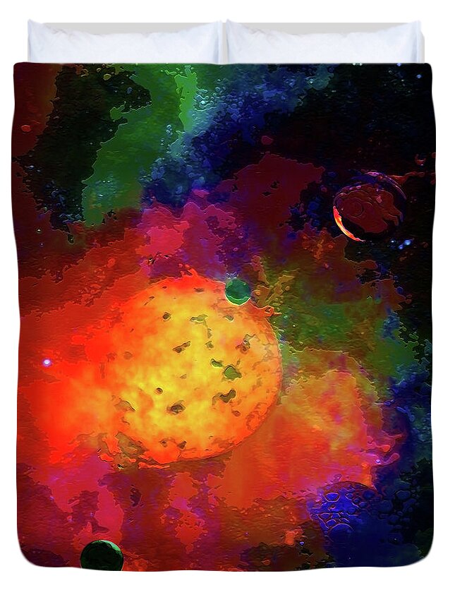 Mixed Media Duvet Cover featuring the digital art Emerging Planets by Don White Artdreamer