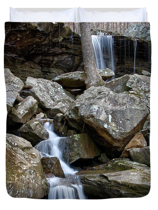 Emory Gap Falls Duvet Cover featuring the photograph Emory Gap Falls 26 by Phil Perkins