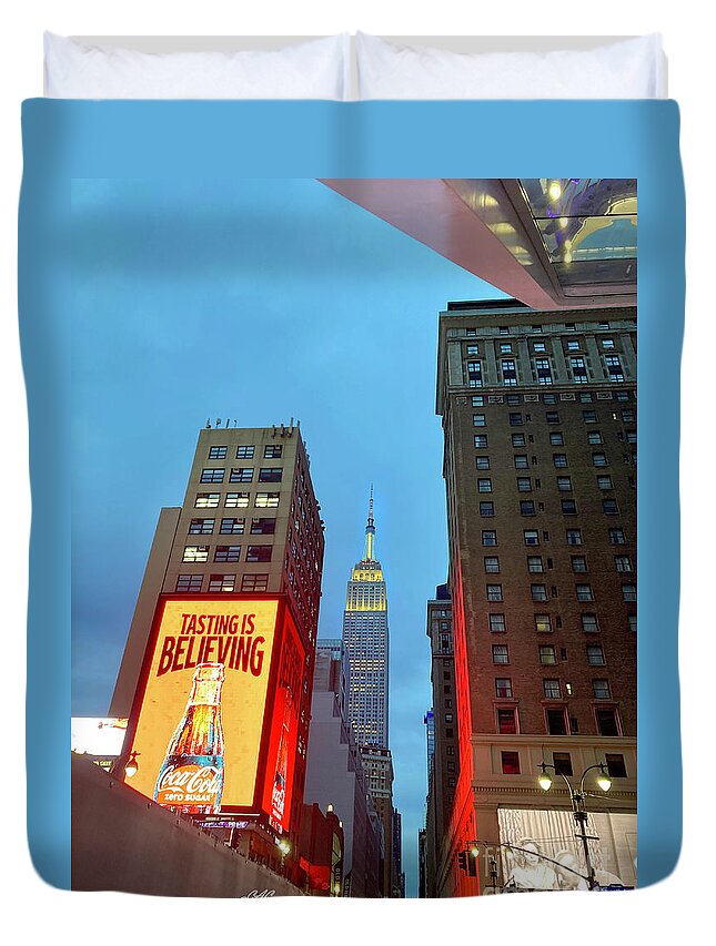 New York City Duvet Cover featuring the photograph Empire State and Coca Cola by CAC Graphics