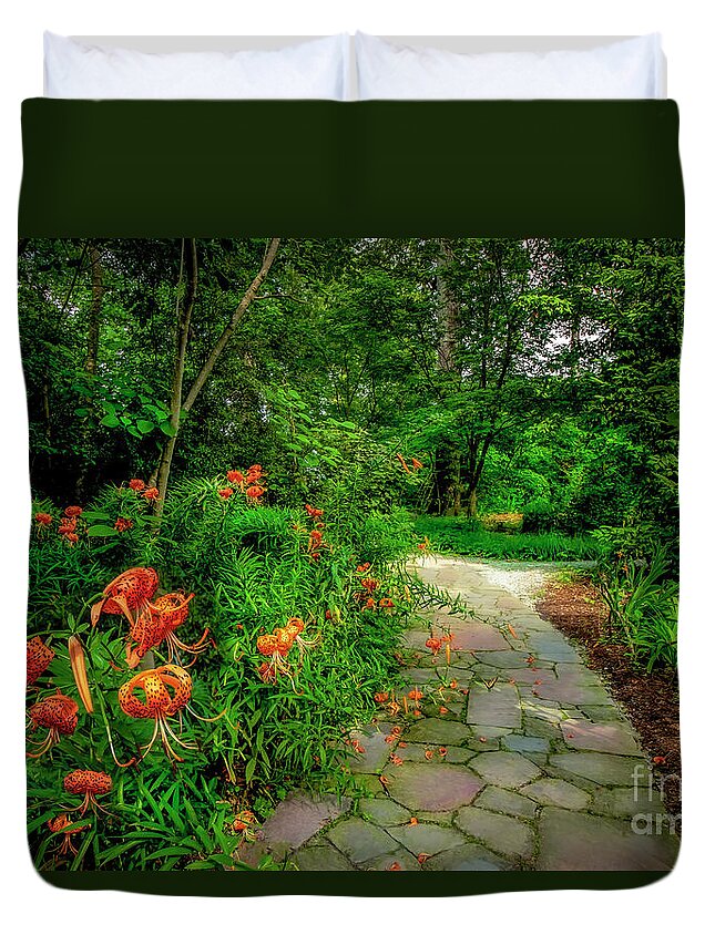 Lily Duvet Cover featuring the photograph Enchanting Pathway at Duke Gardens by Shelia Hunt