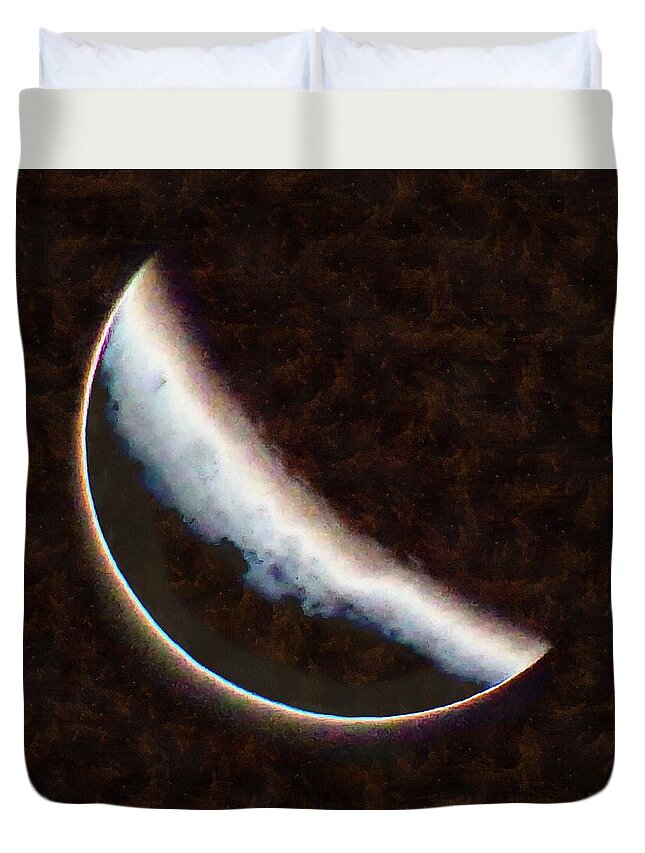 Moon Duvet Cover featuring the mixed media End of a Lunar Eclipse by Christopher Reed