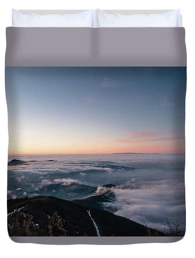 Courage Duvet Cover featuring the photograph End of day, beginning of night by Vaclav Sonnek