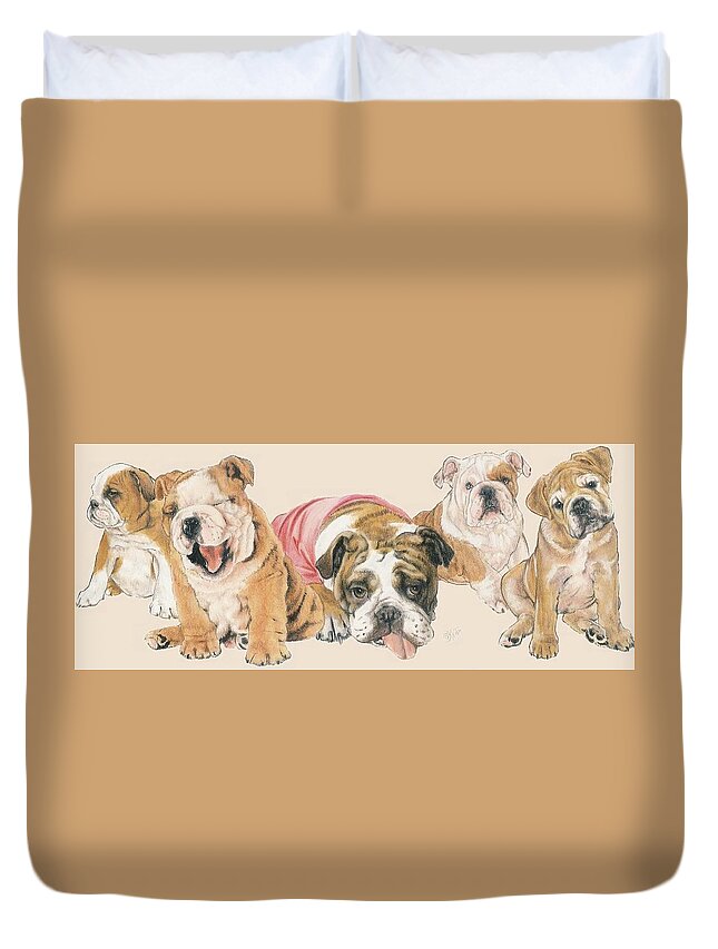 Bulldog Duvet Cover featuring the mixed media Bulldog Puppies by Barbara Keith