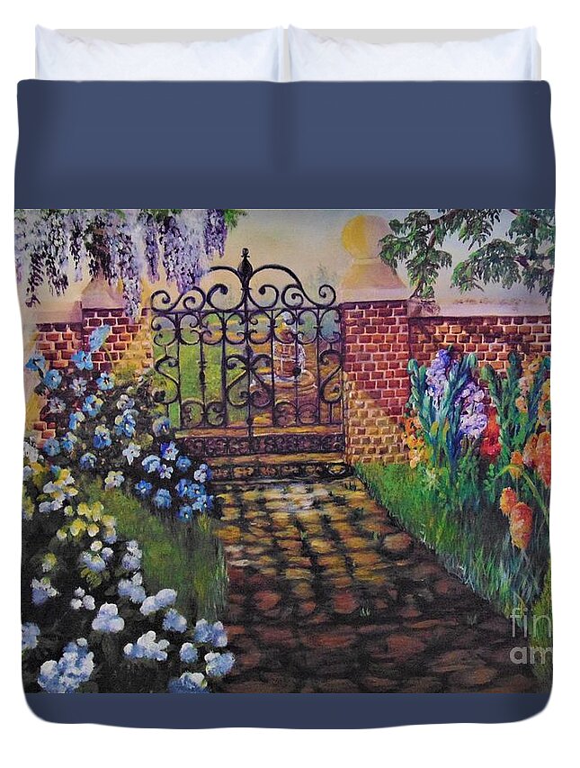 Garden Duvet Cover featuring the painting English Garden by Saundra Johnson