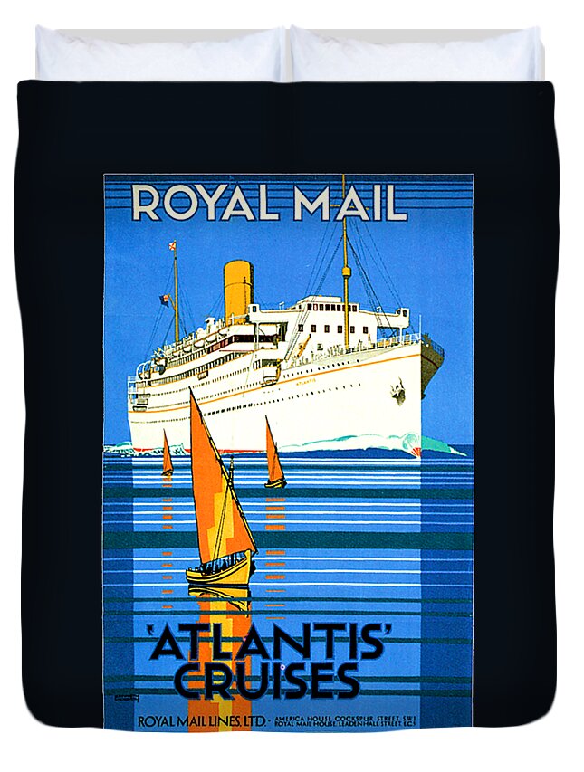 Art Deco Duvet Cover featuring the painting English Royal Mail Atlantis Ocean Liner by Unknown