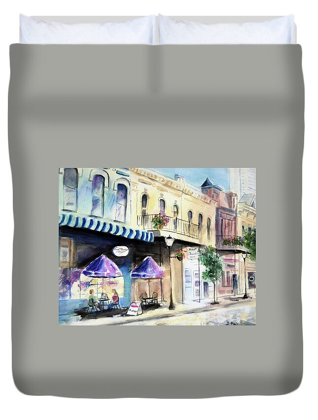 Cityscape Duvet Cover featuring the painting Enjoying Dauphin Street by Jerry Fair