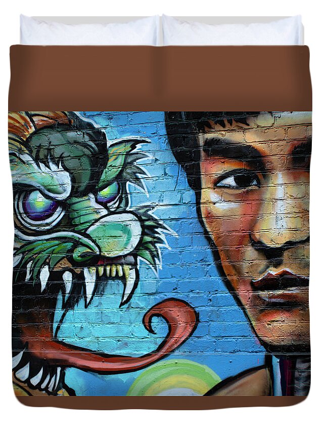 Bruce Lee Duvet Cover featuring the photograph Enter The Dragon Bruce Lee by Bonnie Follett