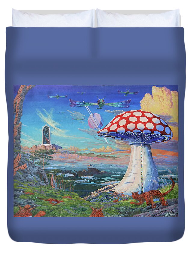 Spaceship Duvet Cover featuring the painting Entrance by Michael Goguen