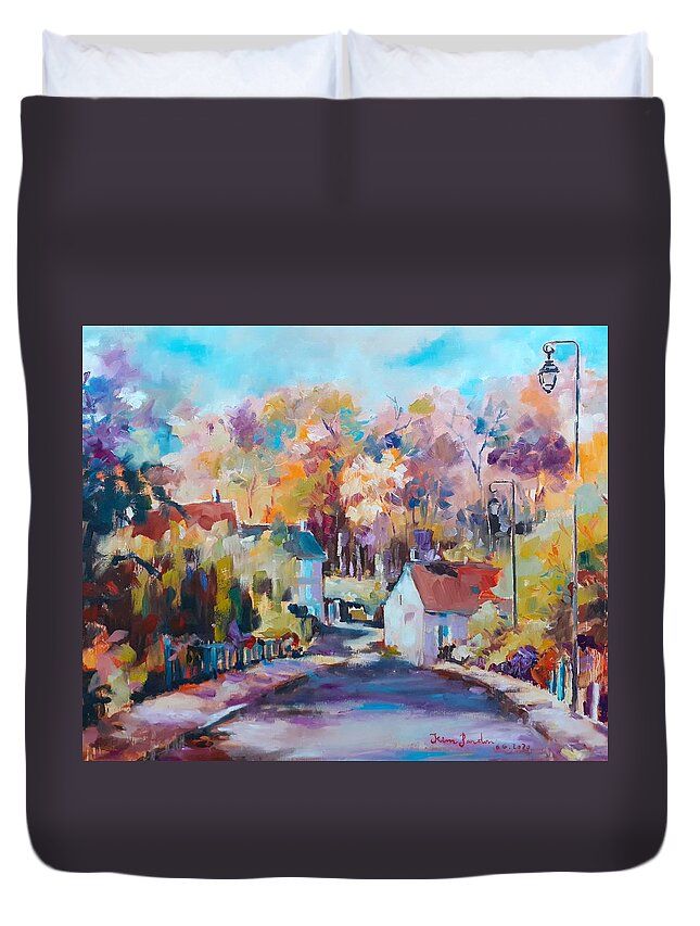 Guerard 77 Seine Et Marne Duvet Cover featuring the painting Entry of village Guerard by Kim PARDON