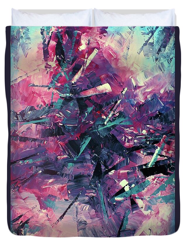 Abstract Duvet Cover featuring the painting Equal by Michael Lang