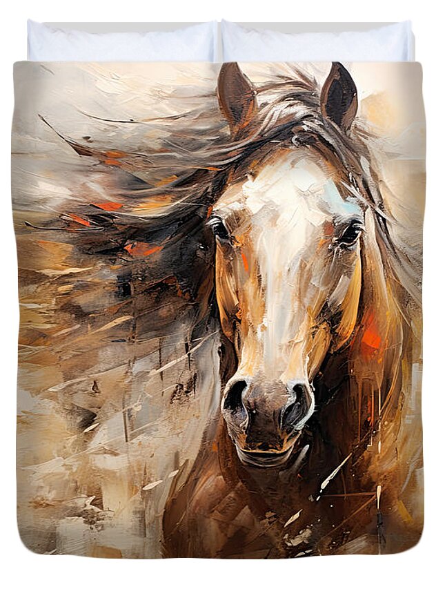 Bay Horse Paintings Duvet Cover featuring the painting Equine Freedom by Lourry Legarde