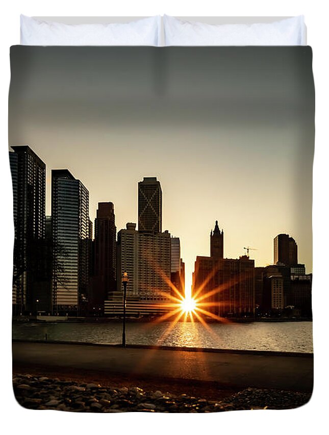 Sunset Duvet Cover featuring the photograph Equinox sunset in Chicago by Sven Brogren