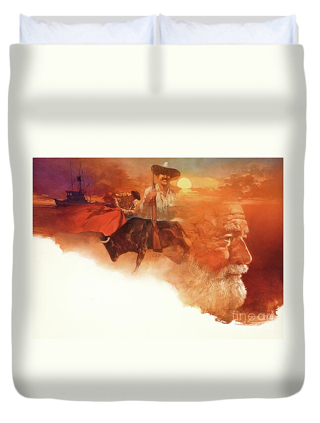 Dennis Lyall Duvet Cover featuring the painting Ernest Hemingway by Dennis Lyall