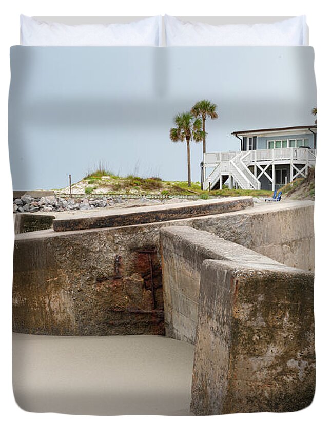 Historic Military Apparatus Duvet Cover featuring the photograph Eroding Time - World War II Coastal Defense - Sullivan's Island by Dale Powell