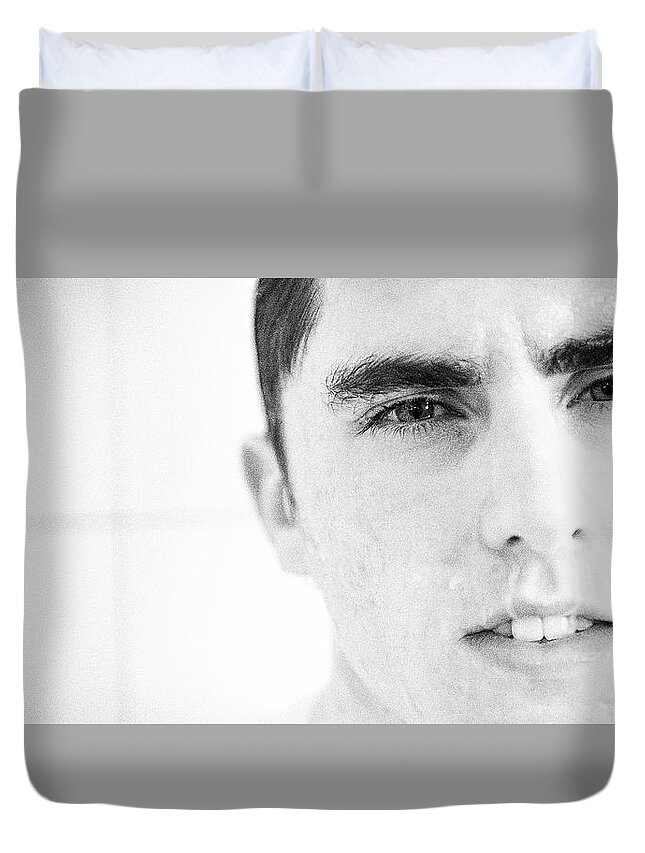 Wetlook Duvet Cover featuring the photograph Ethan in the Shower by Jim Whitley