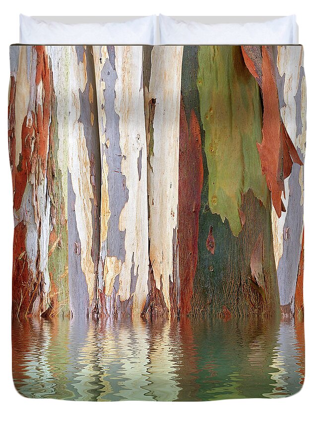 Eucalyptus Tree Bark Duvet Cover featuring the photograph Eucalyptus Tree Bark Reflections by Gill Billington