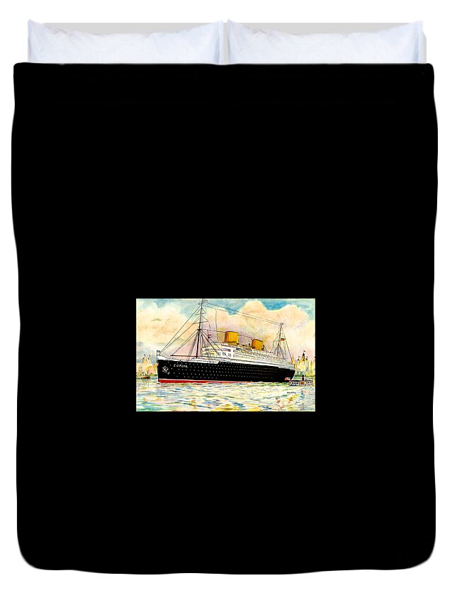 Fry Duvet Cover featuring the painting Europa Cruise Ship 1930 Postcard by John H Fry