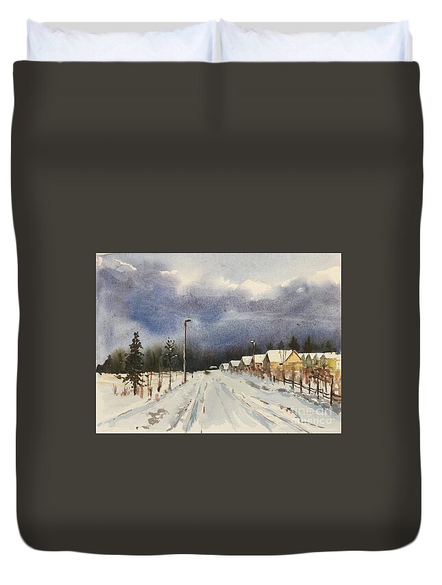  Duvet Cover featuring the painting Evening after the Storm by Watercolor Meditations